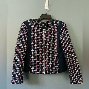 H&M tweed style blazer womens size 8 blue red work attire jacket